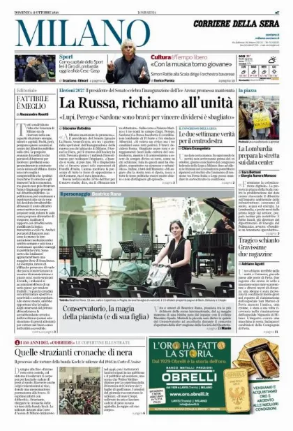 Prima pagina Corriere della Sera | Milano