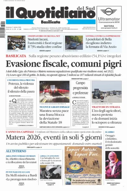 Prima pagina Il Quotidiano del Sud | Basilicata