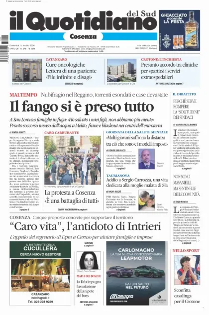 Prima pagina Il Quotidiano del Sud | Cosenza
