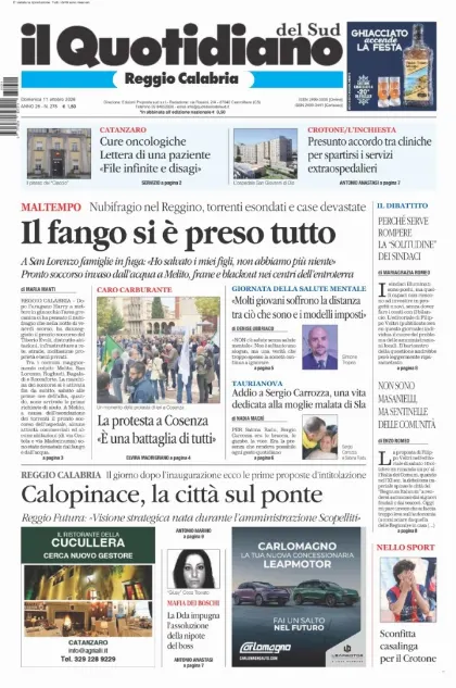 Prima pagina Il Quotidiano del Sud | Reggio Calabria