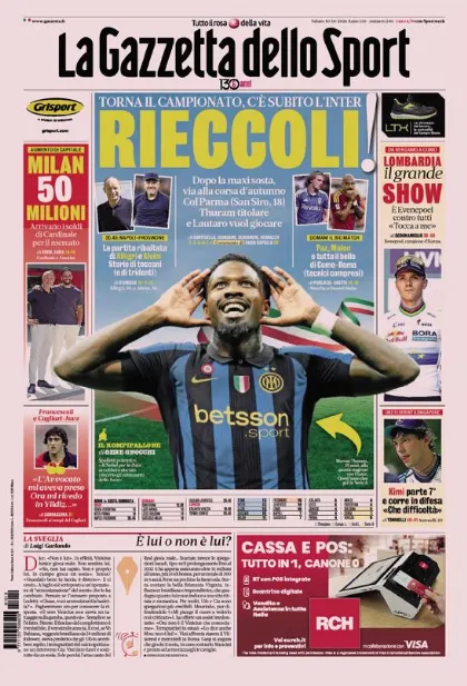 Prima pagina La Gazzetta dello Sport