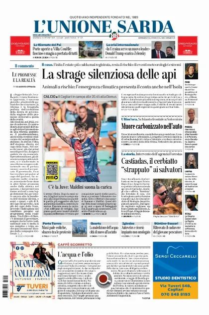 Prima pagina L Unione Sarda