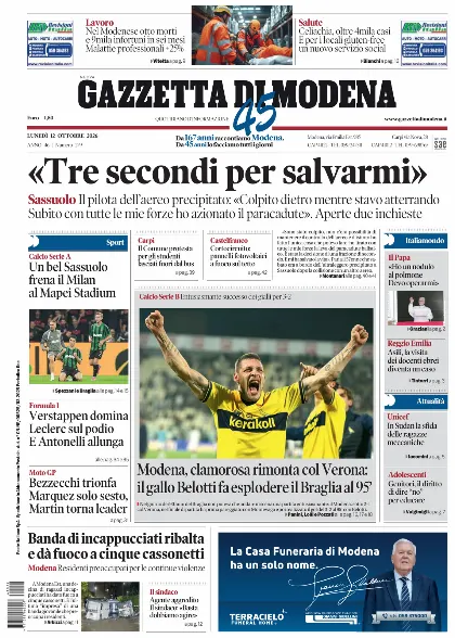 Prima pagina Gazzetta di Modena