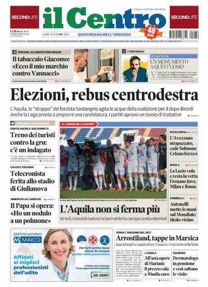 Prima pagina Il Centro | L'Aquila