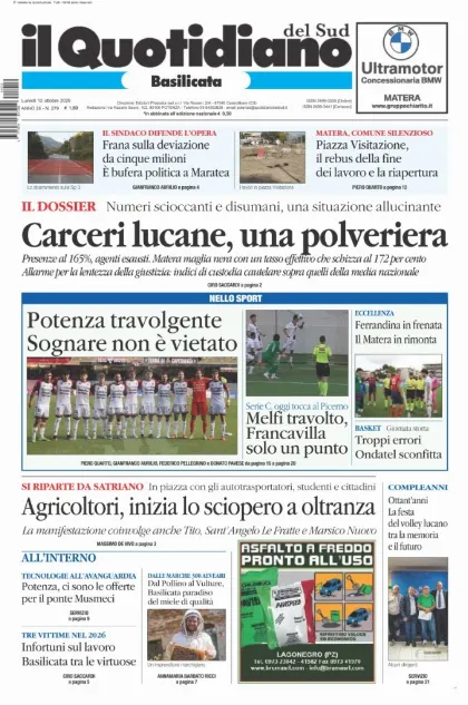 Prima pagina Il Quotidiano del Sud | Basilicata