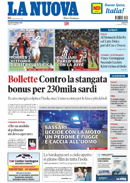 Prima pagina La Nuova Sardegna