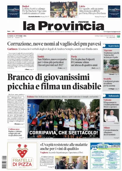 Prima pagina La Provincia Pavese