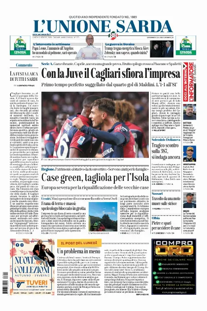 Prima pagina L Unione Sarda