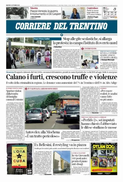 Prima pagina Corriere del Trentino