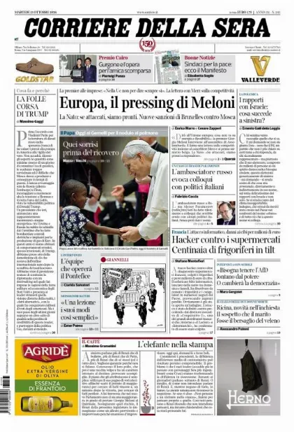 Prima pagina Corriere della Sera
