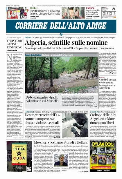 Prima pagina Corriere dell'Alto Adige