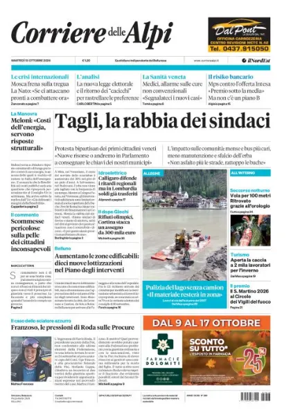 Prima pagina Corriere delle Alpi | Belluno