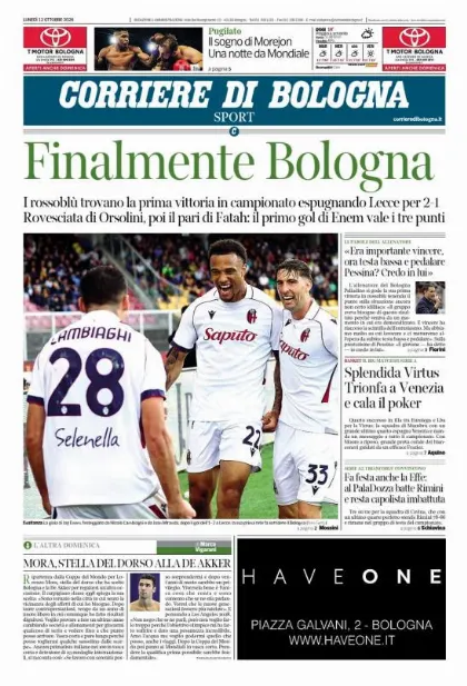 Prima pagina Corriere di Bologna