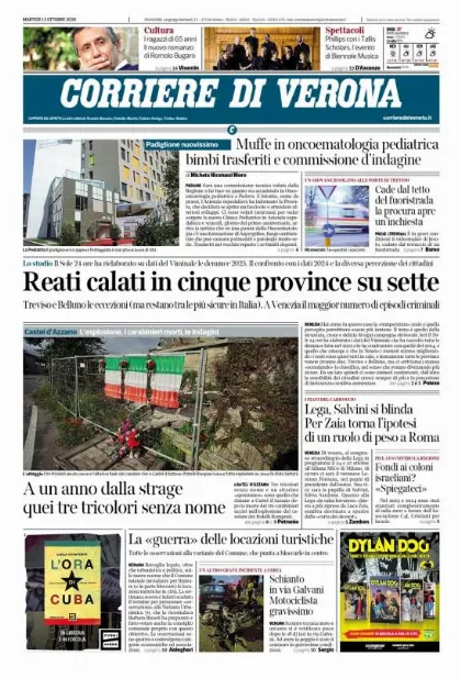 Prima pagina Corriere di Verona