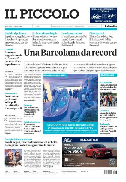 Prima pagina Il Piccolo | Gorizia e Monfalcone