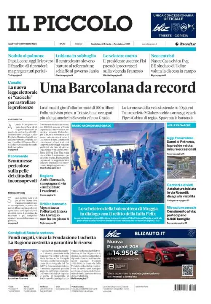 Prima pagina Il Piccolo | Trieste