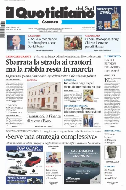 Prima pagina Il Quotidiano del Sud | Cosenza