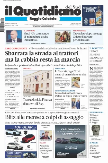 Prima pagina Il Quotidiano del Sud | Reggio Calabria