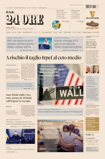 Prima pagina Il Sole 24 Ore