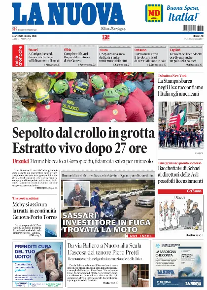 Prima pagina La Nuova Sardegna
