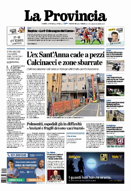 Prima pagina La Provincia