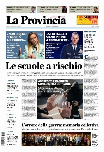 Prima pagina La Provincia | Crema