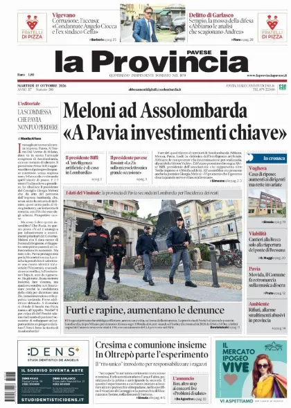 Prima pagina La Provincia Pavese