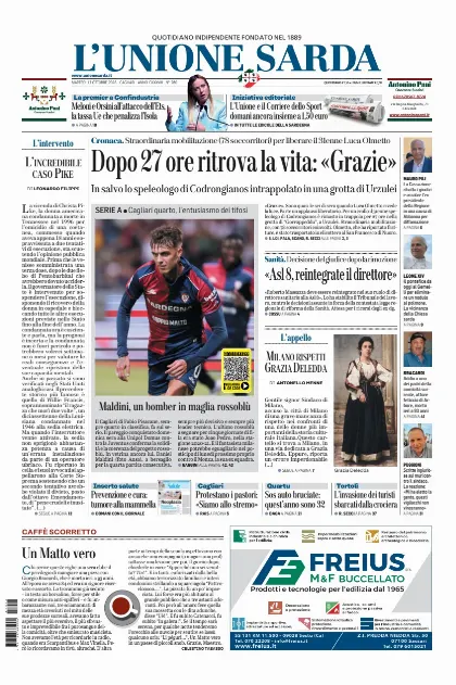 Prima pagina L Unione Sarda