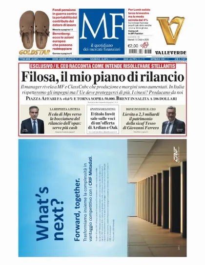 Prima pagina MF Milano Finanza