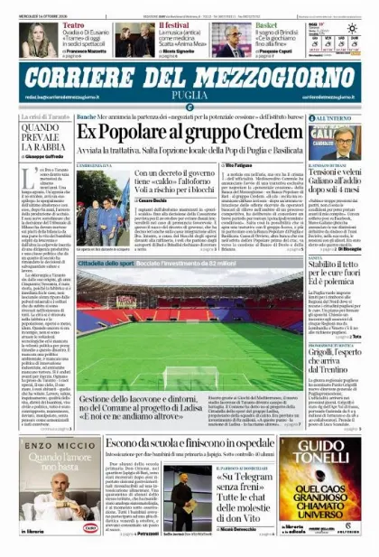 Prima pagina Corriere del Mezzogiorno | Puglia