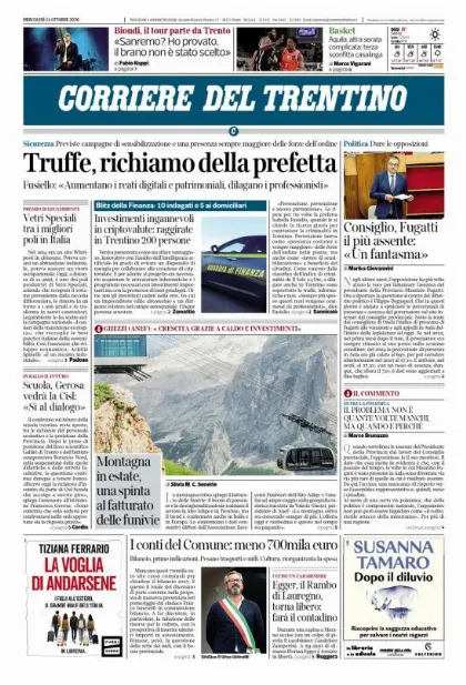 Prima pagina Corriere del Trentino
