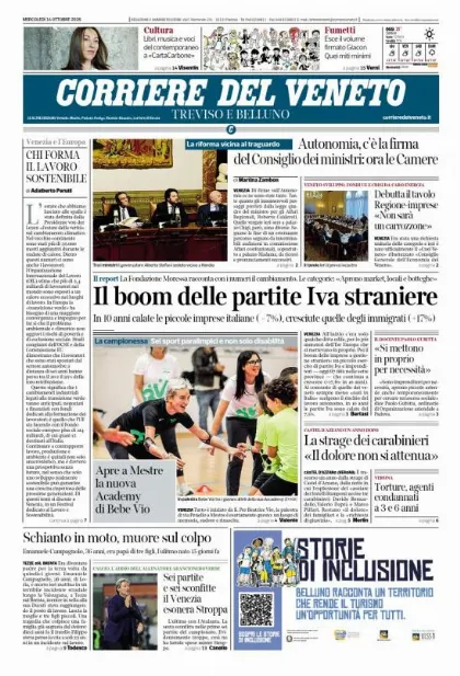 Prima pagina Corriere del Veneto | Treviso e Belluno
