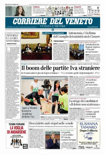 Prima pagina Corriere del Veneto | Venezia e Mestre