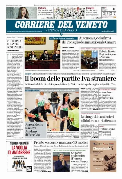 Prima pagina Corriere del Veneto | Vicenza e Bassano