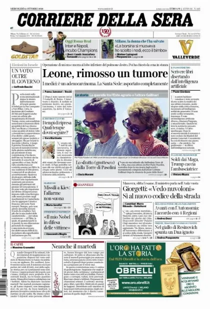 Prima pagina Corriere della Sera