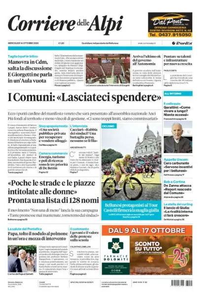 Prima pagina Corriere delle Alpi | Belluno
