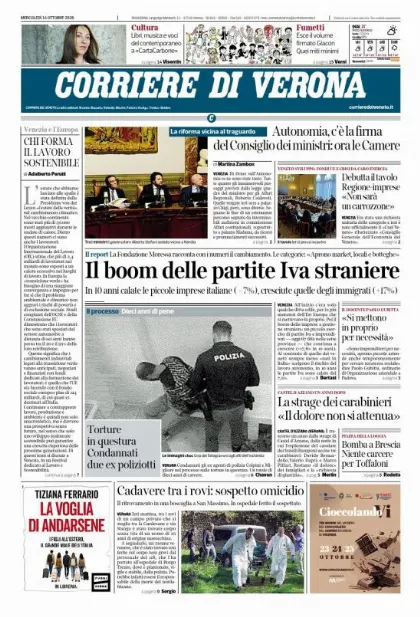 Prima pagina Corriere di Verona