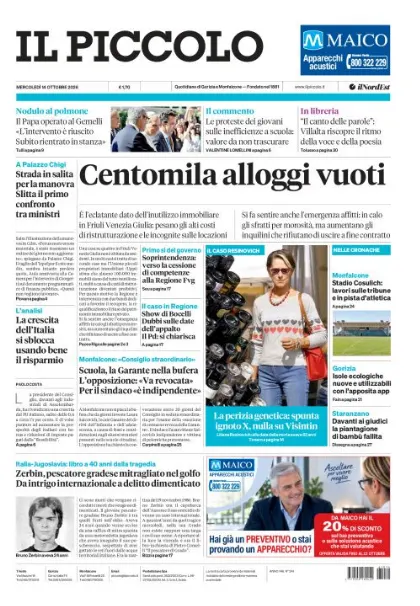 Prima pagina Il Piccolo | Gorizia e Monfalcone