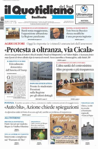 Prima pagina Il Quotidiano del Sud | Basilicata