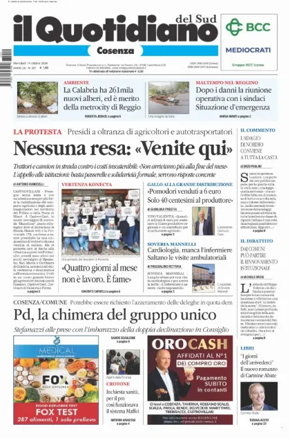 Prima pagina Il Quotidiano del Sud | Cosenza