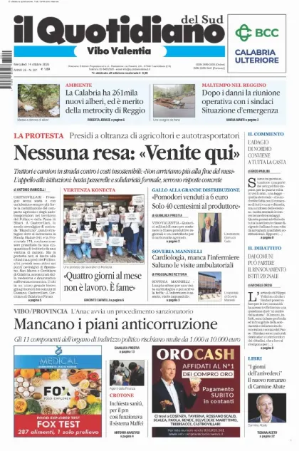 Prima pagina Il Quotidiano del Sud | Vibo Valentia