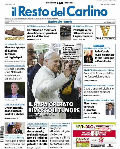 Prima pagina Il Resto del Carlino
