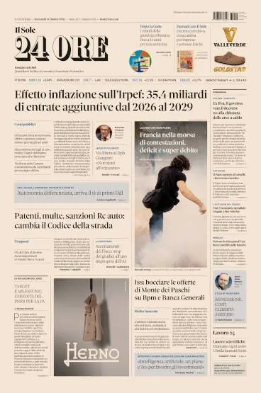 Prima pagina Il Sole 24 Ore