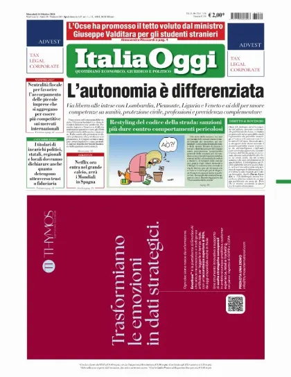 Prima pagina ItaliaOggi