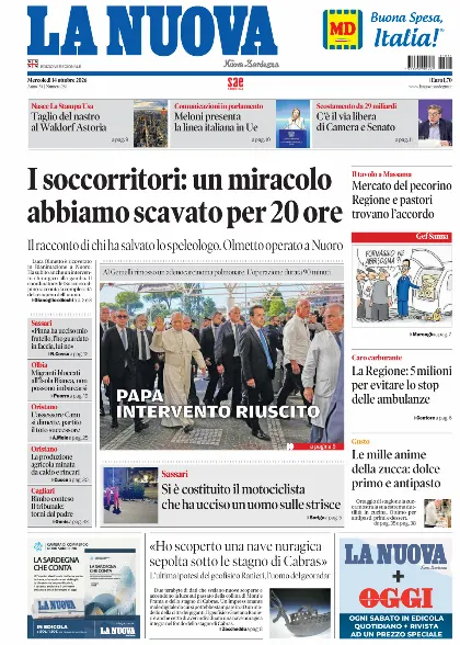 Prima pagina La Nuova Sardegna