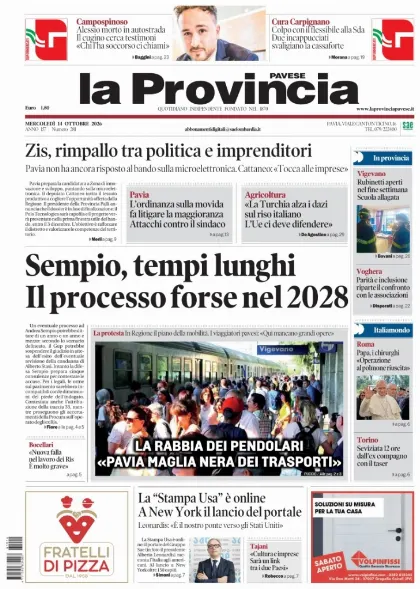 Prima pagina La Provincia Pavese