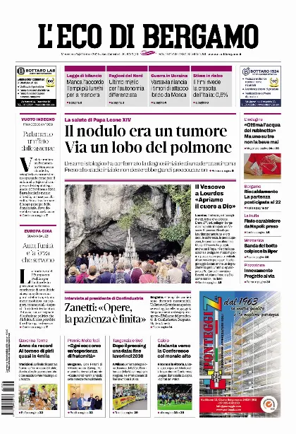 Prima pagina L'Eco di Bergamo