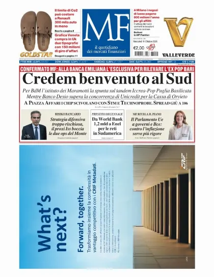 Prima pagina MF Milano Finanza