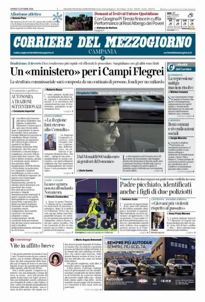 Prima pagina Corriere del Mezzogiorno | Campania