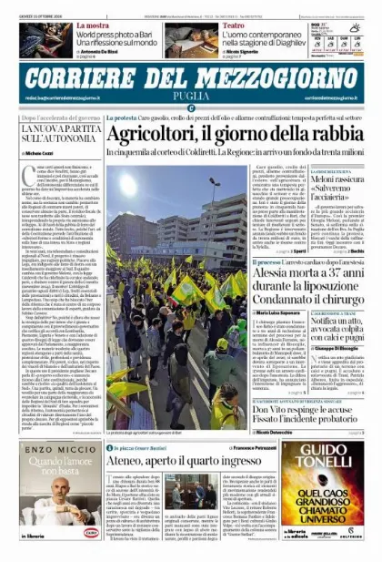 Prima pagina Corriere del Mezzogiorno | Puglia